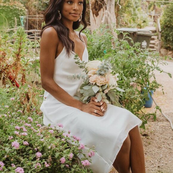 Show Me Your MuMu Verona Cowl Dress Medium Ivory Luxe Satin White NWT - Picture 3 of 10